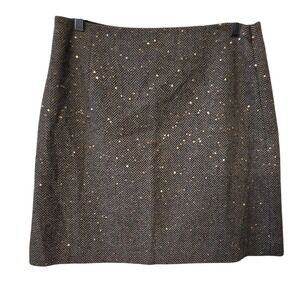 Loft Women 6 NWT Wool Blend Miniskirt Herringbone Pattern Sequins Academia Twee
